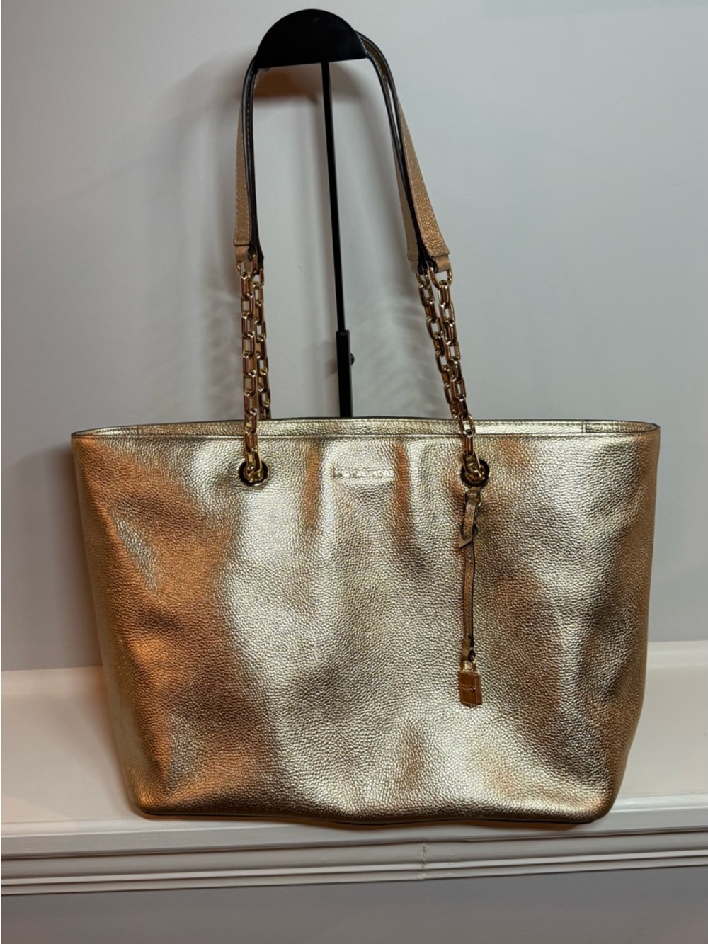 Michael Kors Mercer Chain-Link Metallic Leather Tote Bag with dustbag